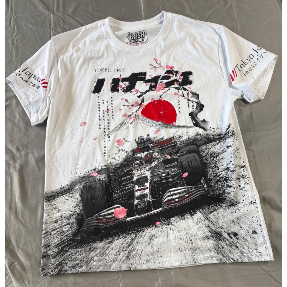Fresh Laundry Tokyo Prix F1 Racing Graphic Tee White Mount Fuji Mens XL